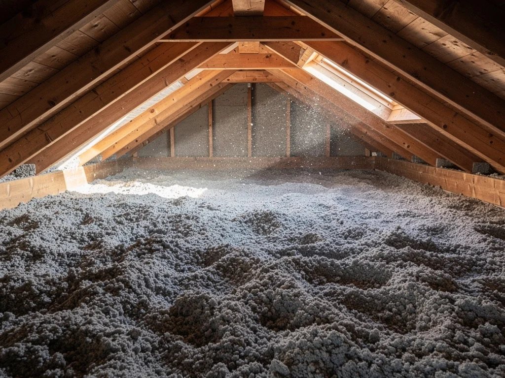 Combles perdus recouverts d'une épaisse couche de ouate de cellulose